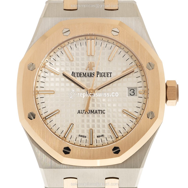 Audemars Piguet ROYAL OAK Replica - Automatic - 18kt Rose & Steel - White Dial - Gold Clasp