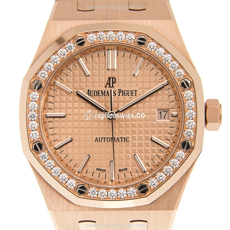 Audemars Piguet ROYAL OAK Replica - Automatic - 18kt Rose Gold Case - Gold Dial & Straps
