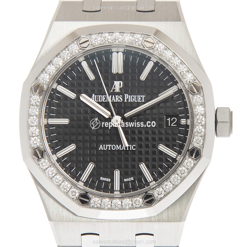 Royal Oak Replica - AP 15451ST.ZZ.1256ST.01 - Automatic - Diamond-Set - Black Dial - Silver Steel