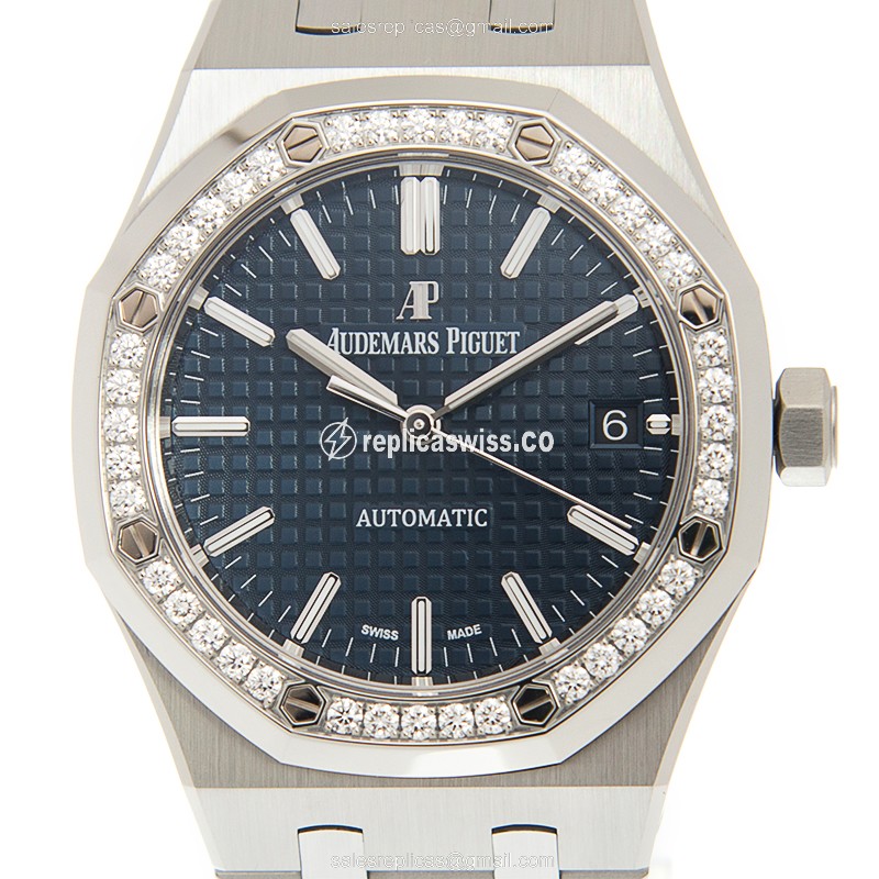 Audemars Piguet Royal Oak Replica - Automatic - Diamond Case - Blue Dial - Silver Steel Strap