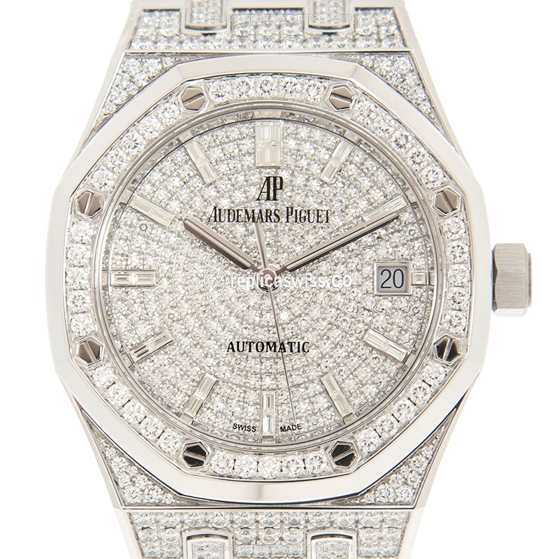 Audemars Piguet ROYAL OAK Replica - Automatic - 18kt White Gold - Diamond Dial - Silver Strap