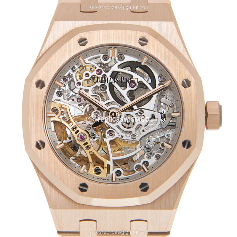 Audemars Piguet Royal Oak Replica - Automatic - 18kt Rose Gold - Silver Dial - Gold Strap