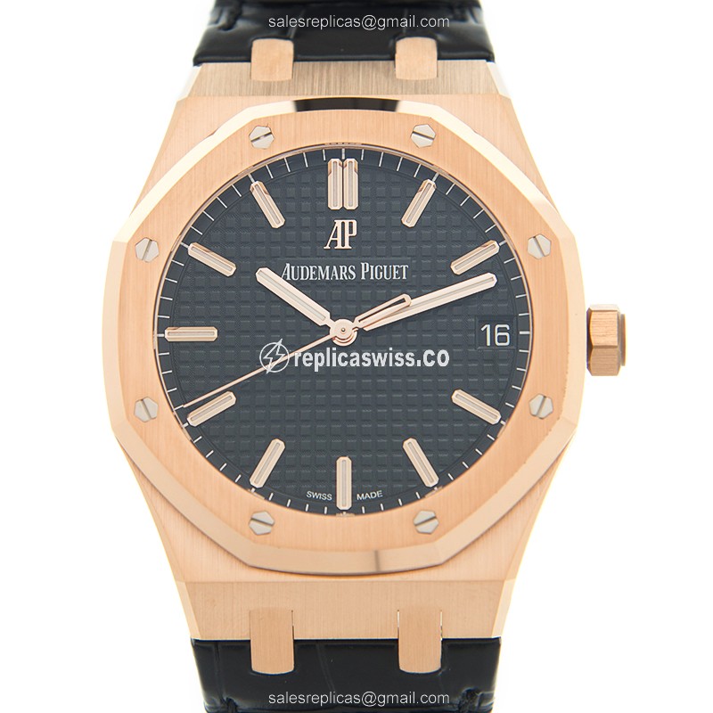 Audemars Piguet 15500OR.OO.D002CR.01 - Manual Wind - 18kt Rose Gold - Black Dial - Alligator Black Strap - Luxury Audemars Piguet Watch