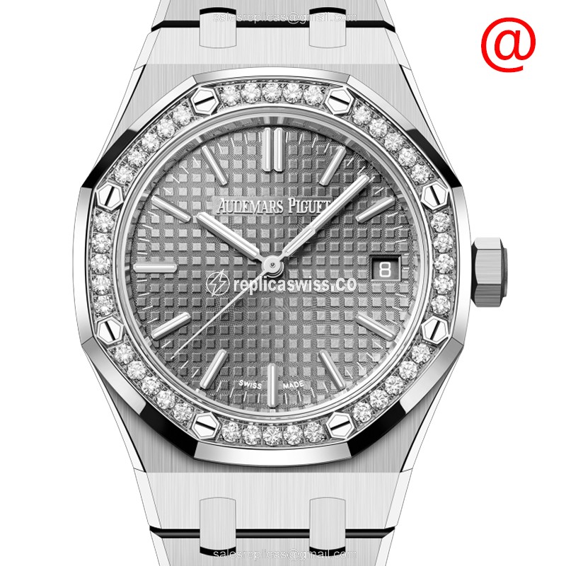 Audemars Piguet 15551ST.ZZ.1356ST.03 Replica - Automatic - Stainless Steel & Diamond Set - Gray Dial - Steel Band - Luxury Audemars Piguet Watch