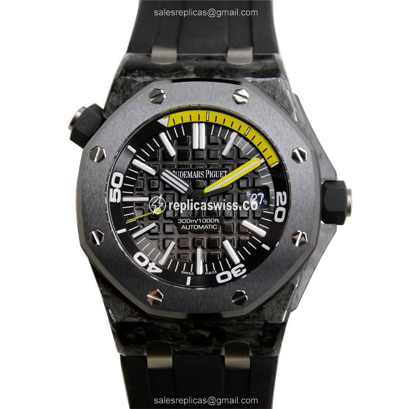 Audemars Piguet Royal Oak Offshore Replica - Automatic Carbon Case - Black Dial - Rubber Strap