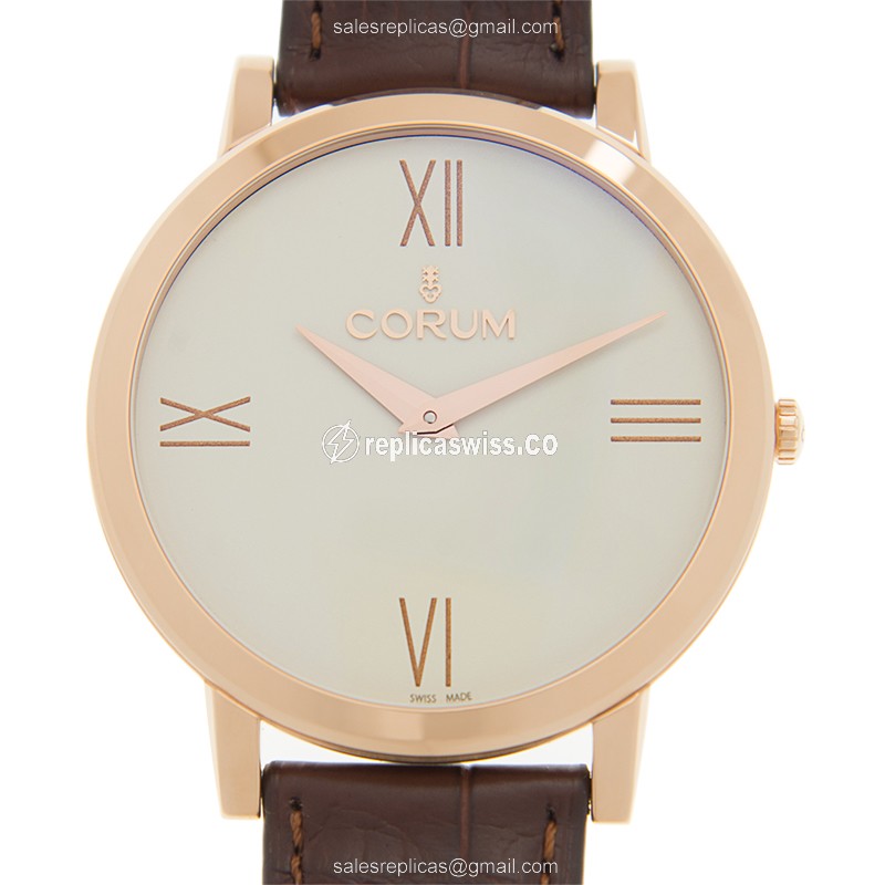 Corum Heritage 157.100.55/0002 - Auto 18kt Rose Gold - White Dial Brown Leather Buckle