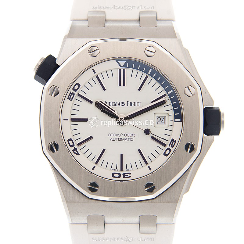 AP Royal Oak Offshore Replica - Automatic - Stainless Steel - White Dial - Rubber Strap - Luxury Audemars Piguet Replica Watch