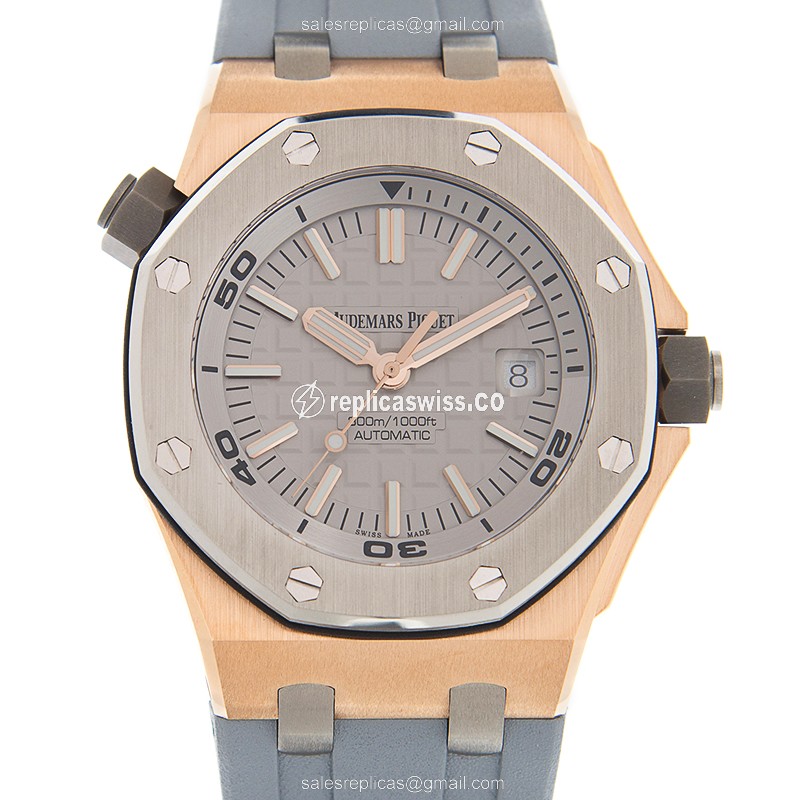 Automatic Watch - Audemars Piguet ROYAL OAK - 18kt Rose Gold - Titanium - Gray Dial - Rubber Strap