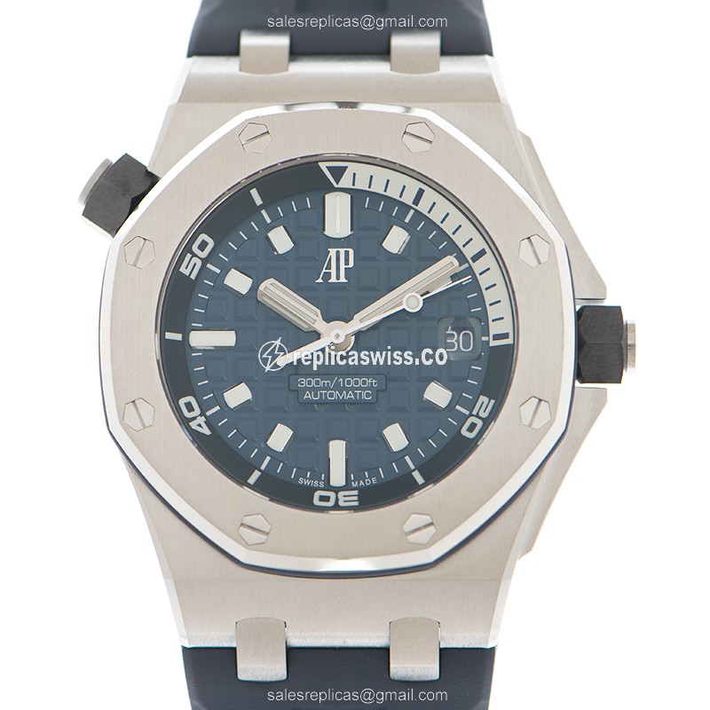 Automatic Audemars Piguet ROYAL OAK OFFSHORE - Blue Dial - Steel Case - Blue Rubber Strap - Buckle Clasp - Luxury Replica ROYAL OAK OFFSHORE Watch