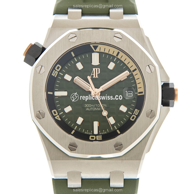 Automatic Audemars Piguet Royal Oak Offshore - Green Dial - Steel Case - Green Rubber Strap - Buckle Clasp - Luxury Replica ROYAL OAK OFFSHORE Watch