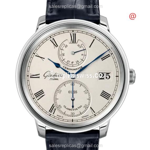 Glashutte Senator Tourbillon Replica - Automatic 18kt White Gold - Silver Dial, Black Alligator Strap - Luxury Replica SENATOR TOURBILLON Watch