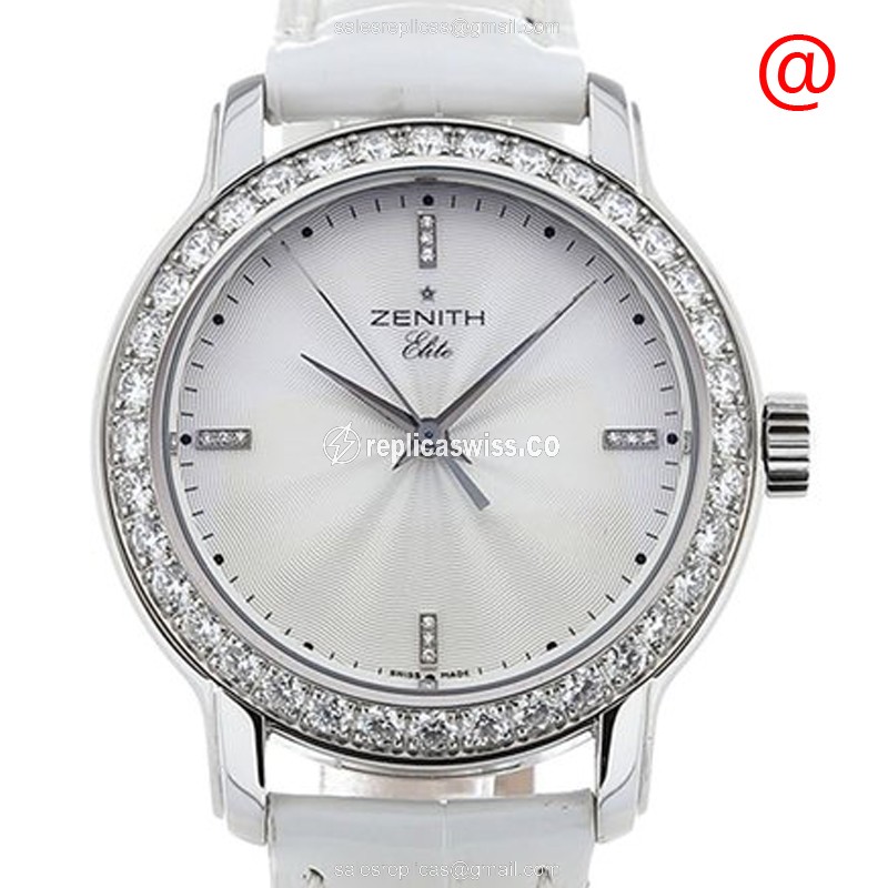 Zenith Elite Automatic - Stainless Steel & Diamond - White Dial - Leather Strap - Luxury Replica ELITE Watch