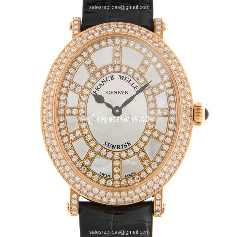 Franck Muller 1638 QZ SNR D CD - Quartz - 18kt Rose Gold - Diamonds - White Dial - Leather Orange Strap - Buckle Clasp