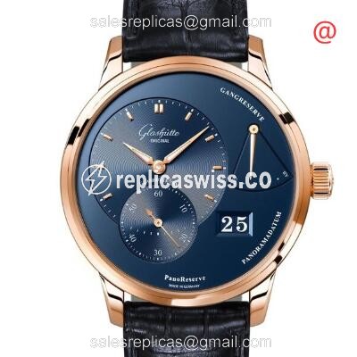 Glashutte PANO Manual Wind 18kt Rose Gold - Blue Dial - Alligator Black Strap - Luxury Replica PANO Watch