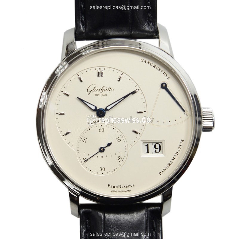 Glashutte PANO Manual Wind - Steel Case - Silver Dial - Black Alligator Strap - Luxury Replica PANO Watch