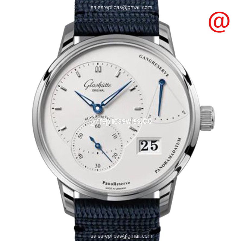 Glashutte 1-65-01-22-12-34 PANO Manual - Steel Case - Silver Dial - Blue Nylon Buckle - Luxury Replica PANO Watch