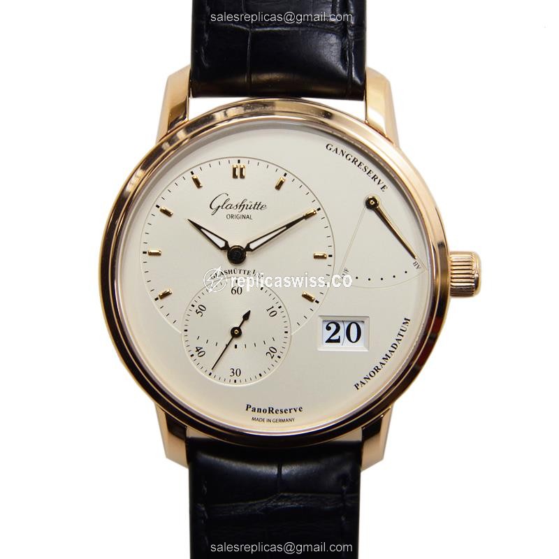 Glashutte 1-65-01-25-15-04 PANO Manual - 18kt Rose Gold Case - Silver Dial - Black Alligator Strap - Luxury Replica PANO Watch