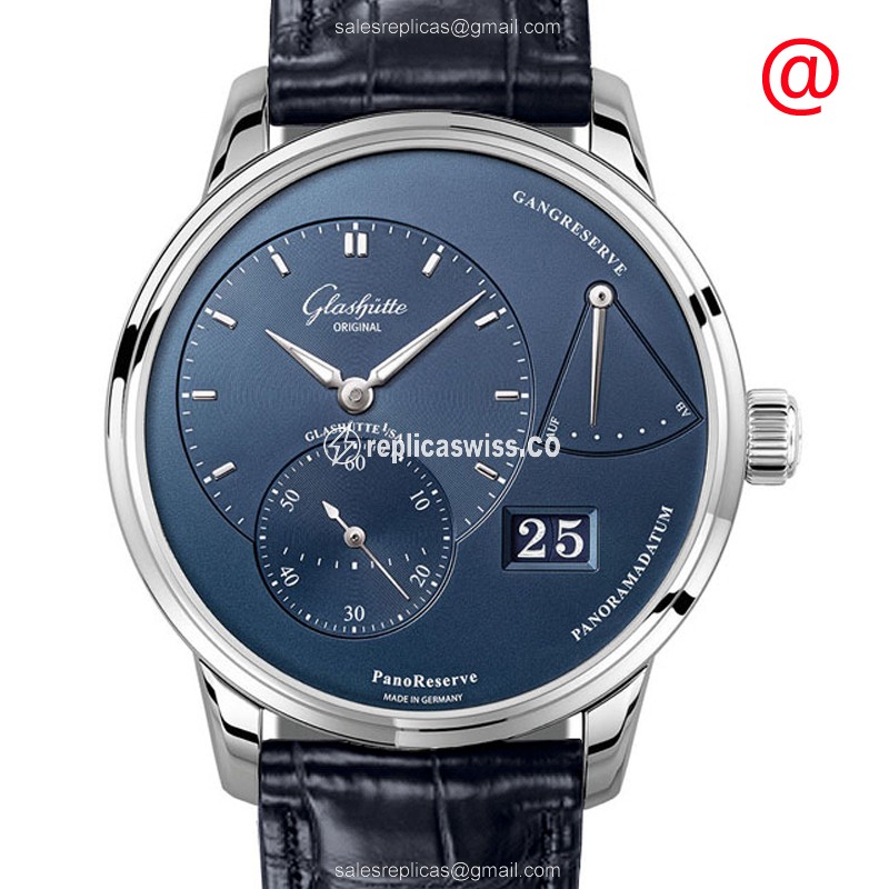 Glashutte PANO Automatic - Blue Dial - Steel Case - Blue Alligator Strap - Buckle Clasp - Luxury Replica PANO Watch
