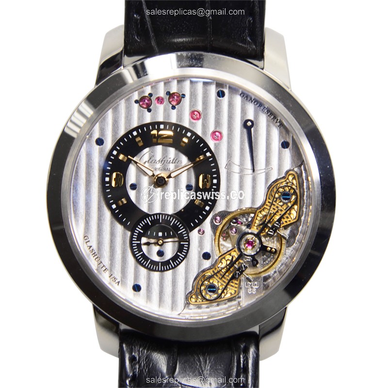 Glashutte PANO Manual Wind 18kt Gold - White Dial - Black Alligator Clasp - Luxury Replica PANO Watch
