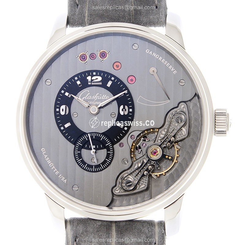 Glashutte PANO Manual Wind - Stainless Steel Case - Black Dial - Alligator Black Strap - Luxury Replica PANO Watch