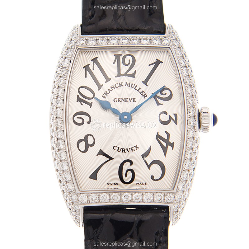 Franck Muller 1752 QZ D AC CINTREE CURVEX Quartz Diamond Case Silver Dial Buckle Black Alligator Strap Replica Watch - Luxury Replica CINTREE CURVEX Watch