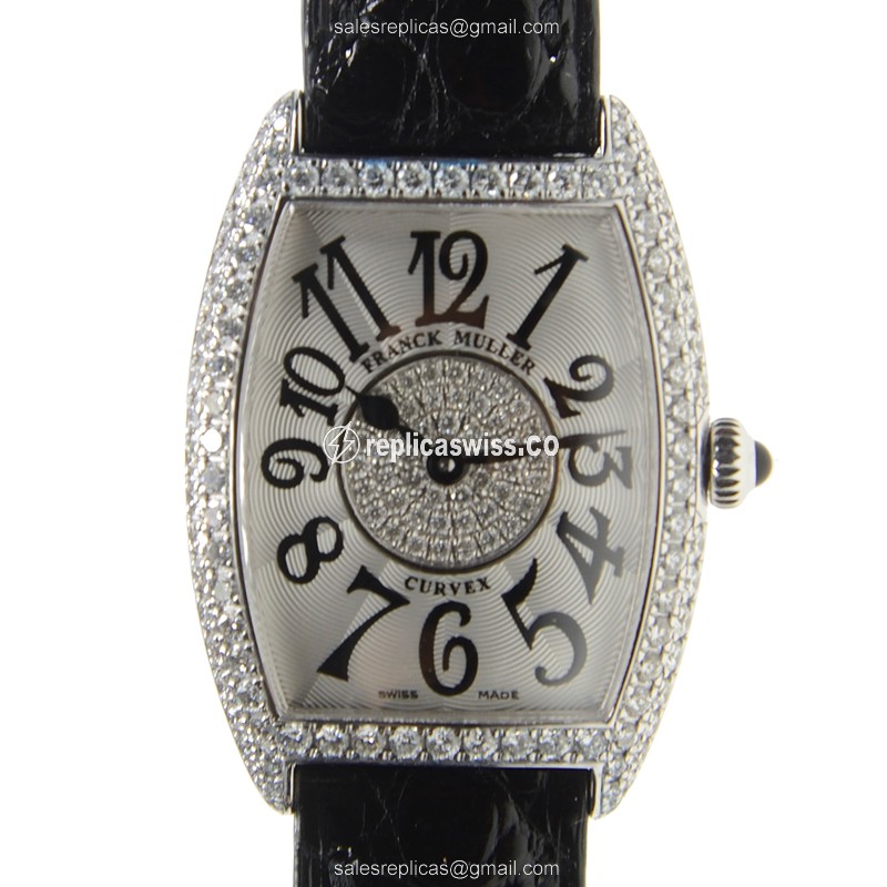 Franck Muller 1752 QZ D 1P CINTREE CURVEX - Quartz - 18kt White Gold - Diamond - Silver Dial - Black Alligator Buckle - Luxury Replica CINTREE CURVEX Watch