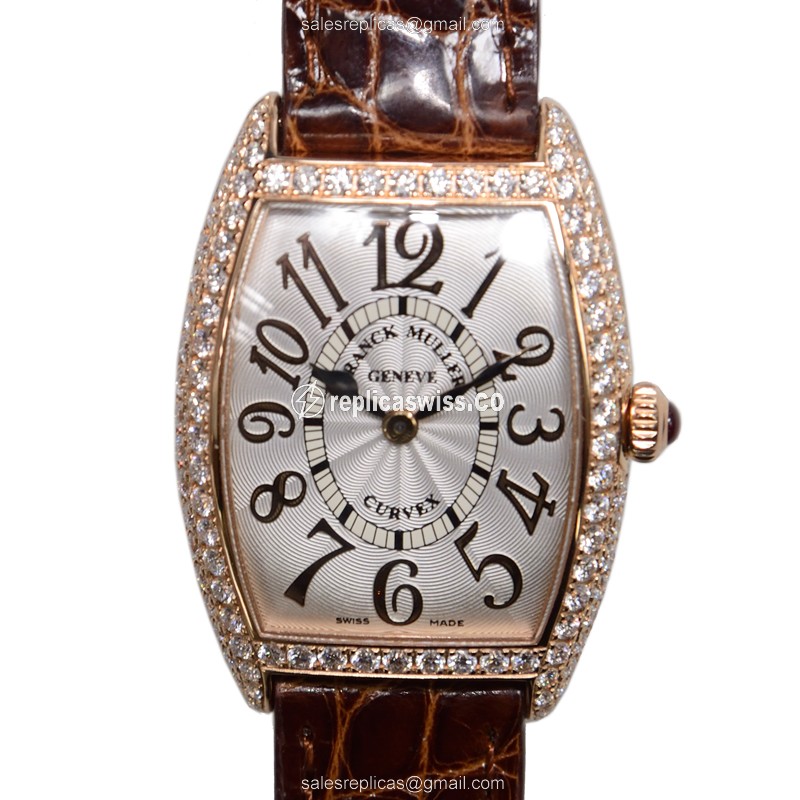 Franck Muller 1752 QZ REL D 5N CINTREE CURVEX - Quartz - 18kt Rose Gold - Diamonds on Dial | Silver