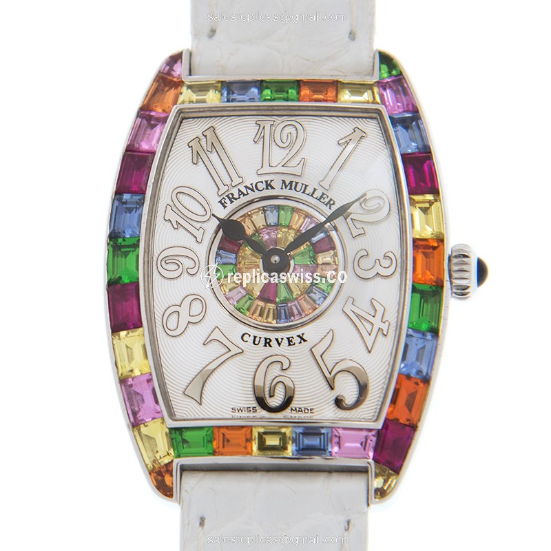 Franck Muller 1752 QZ REL QTR SAI BAG 1P BAG AC CINTREE CURVEX Quartz Stainless Steel & Diamonds Replica - Automatic - White Dial on Leather Strap