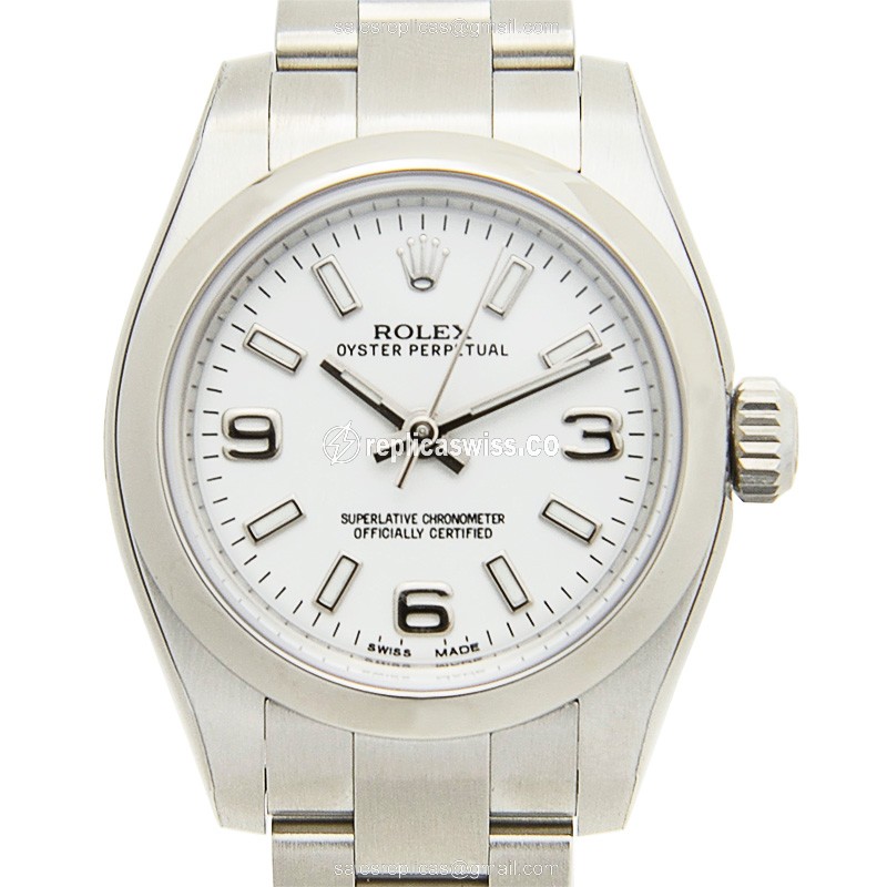 Rolex OYSTER PERPETUAL Replica - Automatic - Steel Case - White Dial - Silver Strap - Luxury Replica OYSTER PERPETUAL Watch