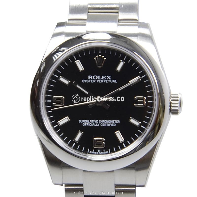 Rolex OYSTER PERPETUAL Replica - Automatic | Steel Case | Black Dial | Silver Clasp - Luxury Replica OYSTER PERPETUAL Watch