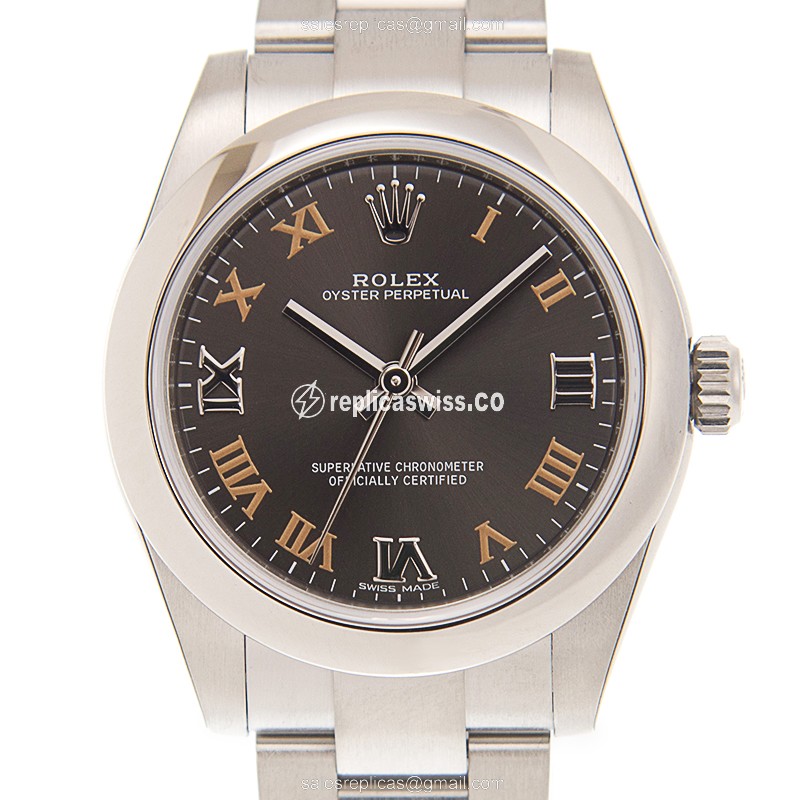Rolex 177200GYRN_O OYSTER PERPETUAL Replica - Automatic - Steel - Gray Dial | Silver Clasp - Luxury Replica OYSTER PERPETUAL Watch