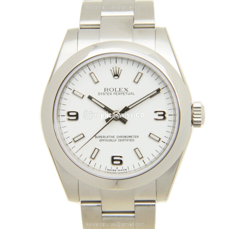 Rolex OYSTER PERPETUAL Replica - Automatic - White Dial on Silver Steel Strap - Luxury Replica OYSTER PERPETUAL Watch