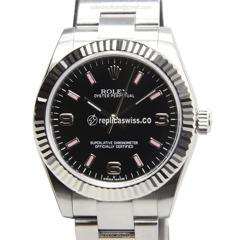 Rolex 177234BK369PK OYSTER Automatic - Black Dial - Steel Strap - Silver Clasp - Luxury Replica OYSTER PERPETUAL Watch