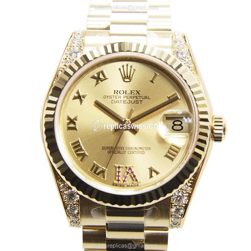 Rolex DATEJUST Replica - Automatic - 18kt Gold Case, Gold Dial & Clasp