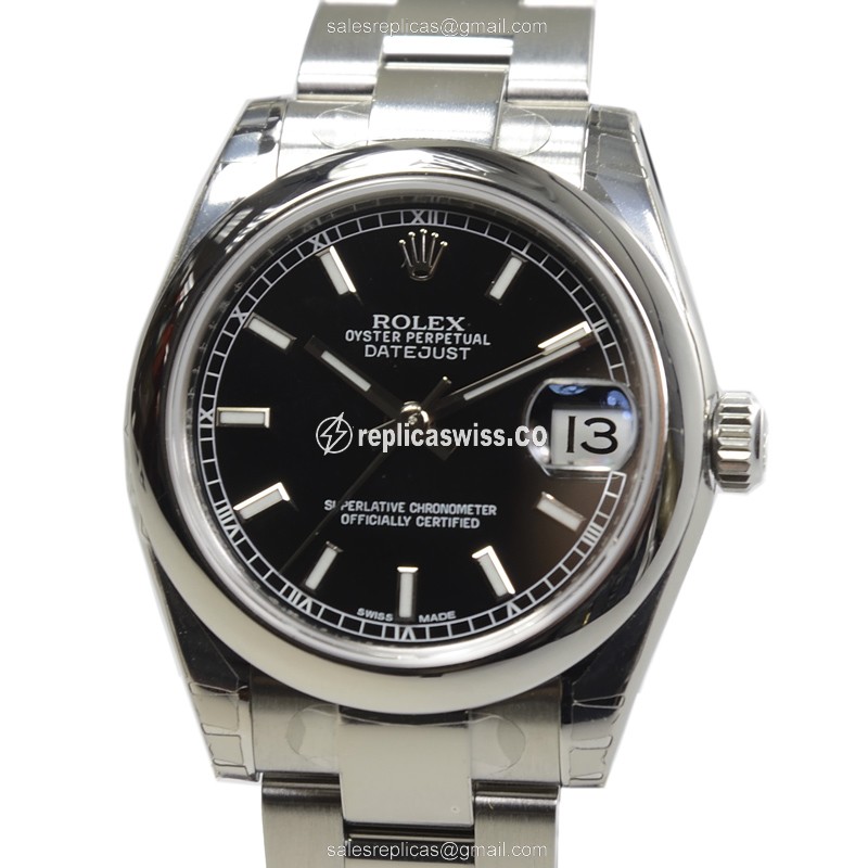 Rolex Lady Datejust Replica - Automatic - Stainless Steel - Black Dial - Silver Strap - Luxury Replica LADY DATEJUST Watch
