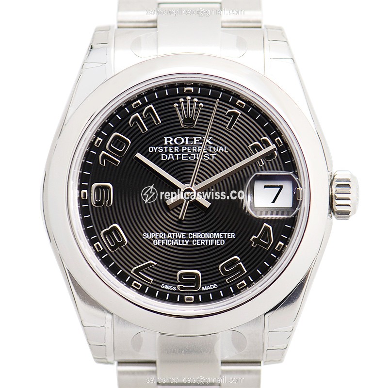 Rolex Lady Datejust Replica - Automatic, Steel Case, Black Dial on Silver Strap