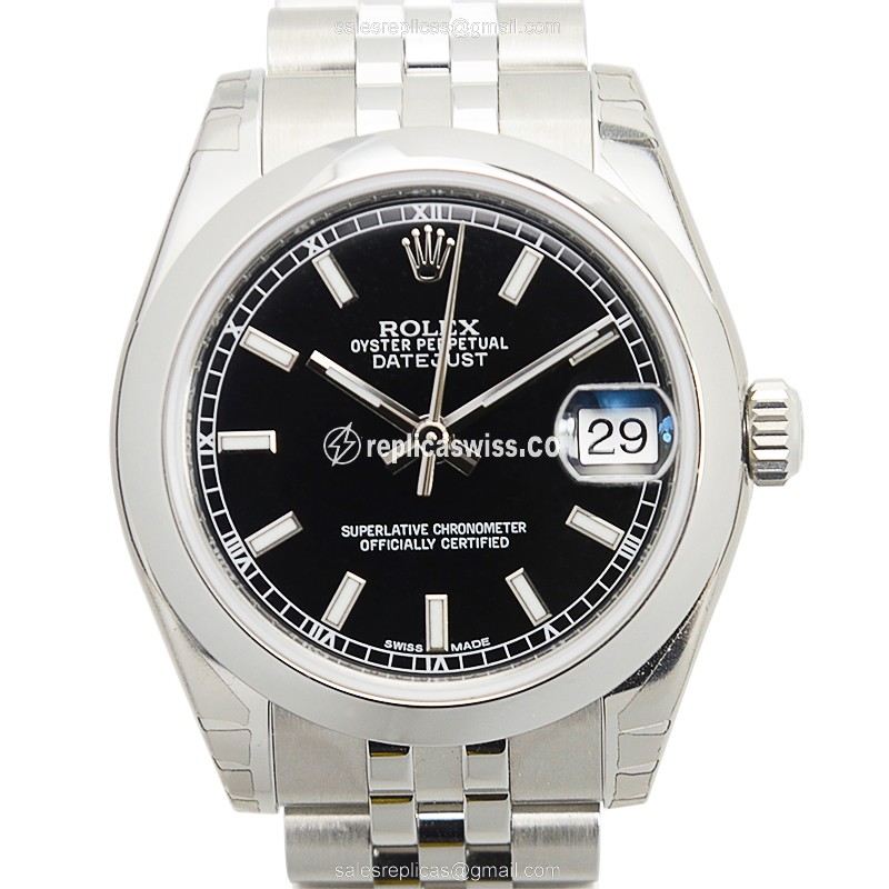 Rolex Datejust Lady Replica - Automatic - Steel Case - Black Dial on Silver Strap
