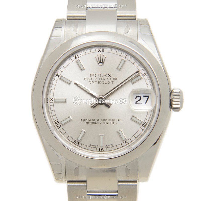 Rolex Datejust Replica: Automatic - Stainless Steel Case - Silver Dial - Silver Clasp