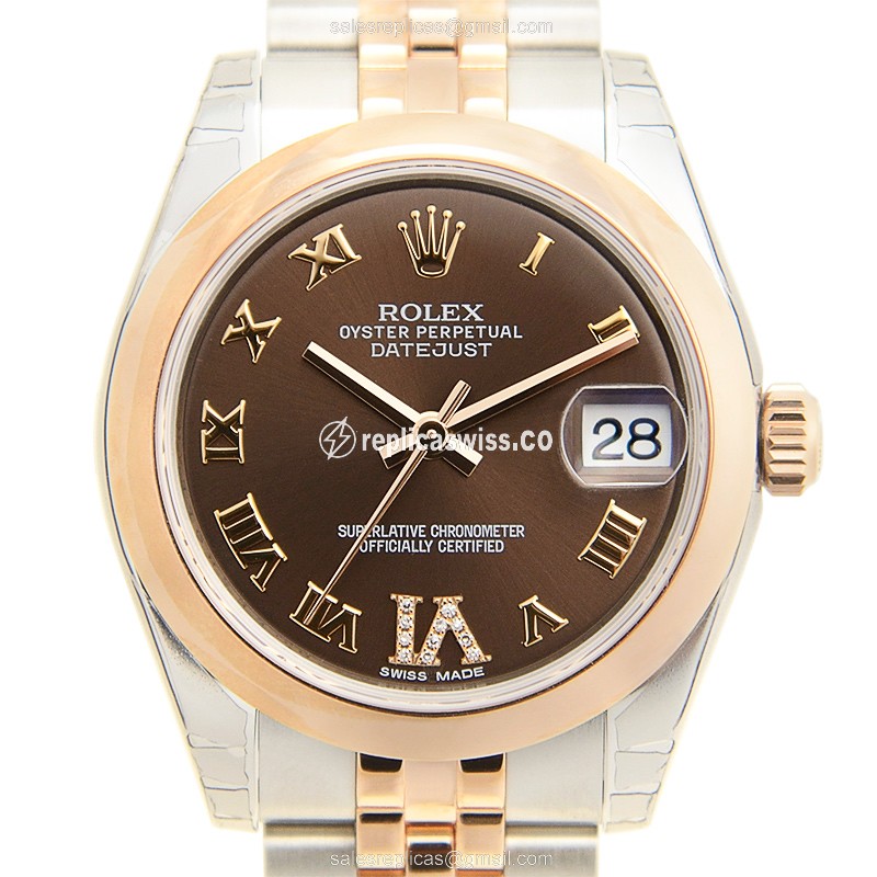 Rolex Datejust Lady - Automatic - 18kt Rose Gold - Brown Dial - Steel Case - Silver Strap - Luxury Replica LADY DATEJUST Watch