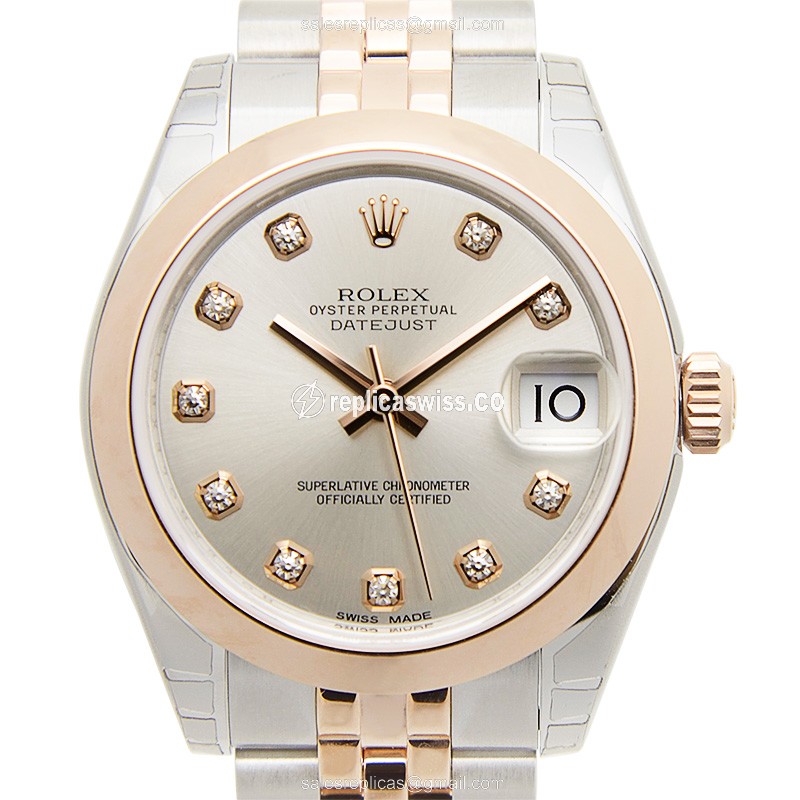 Rolex Datejust Replica - Automatic - 18kt Rose Gold & Steel Case - Silver Dial