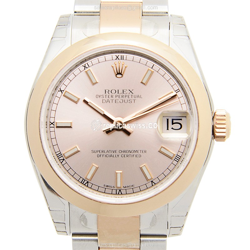 Rolex Lady Datejust Replica - Automatic - 18kt Rose Gold & Steel Case - Pink Dial - Gold Strap
