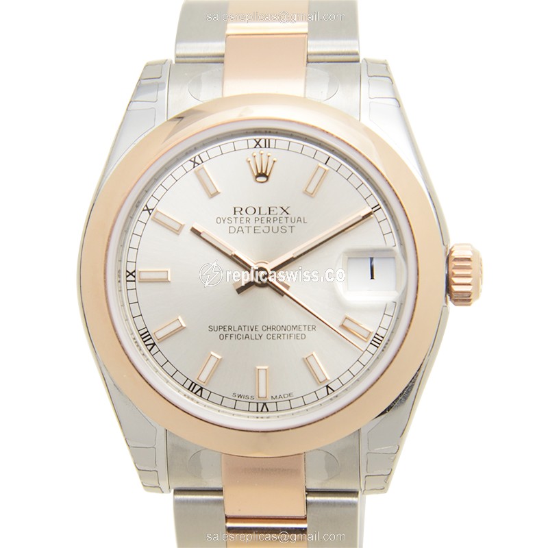 Rolex Datejust Replica - Automatic - 18kt Rose Gold & Steel Case - Silver Dial