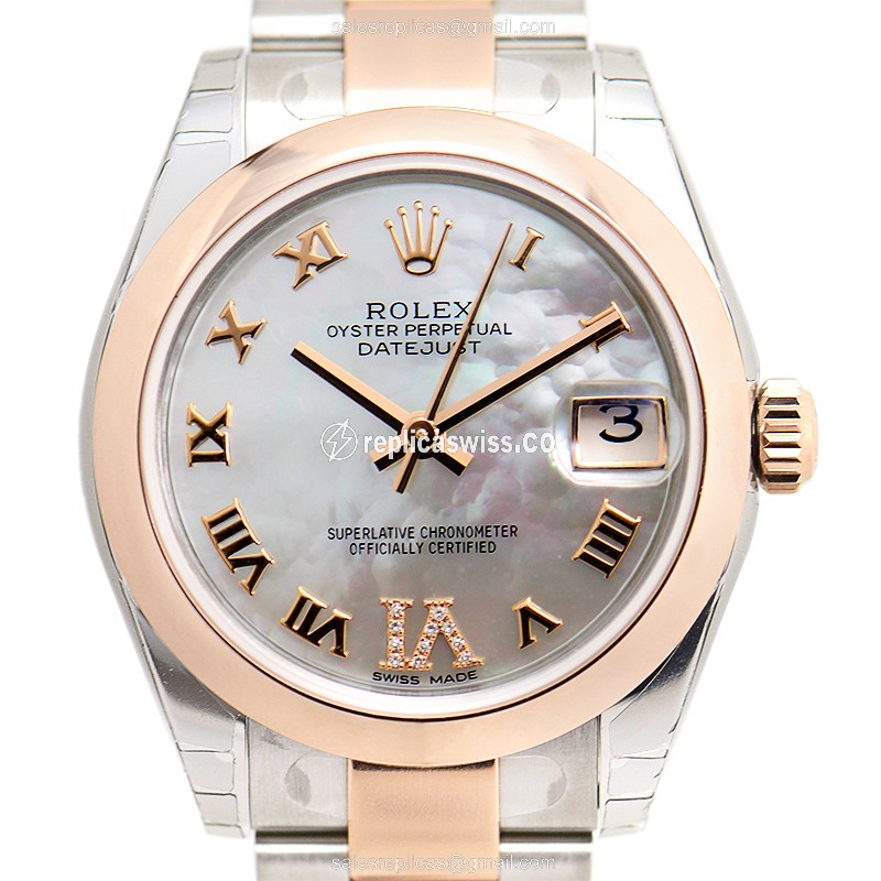 Rolex Datejust Lady Replica - Automatic, 18kt Gold, Silver Dial
