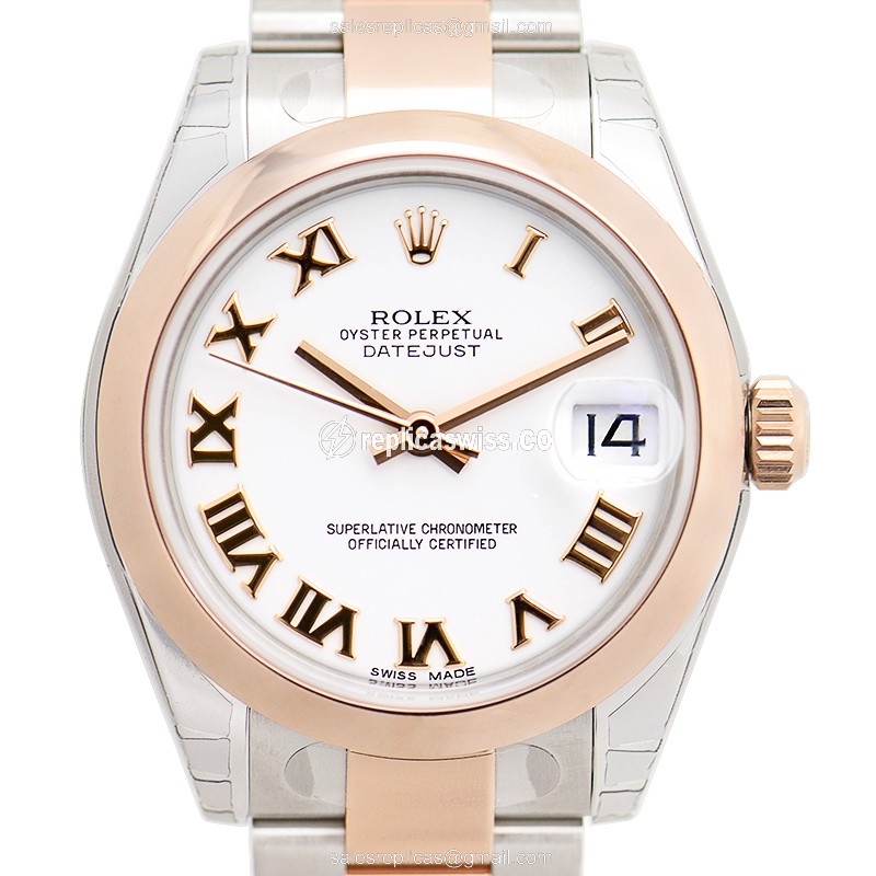 Rolex Lady Datejust Replica - Automatic - White Dial on Steel, 18kt Gold & Silver Clasp