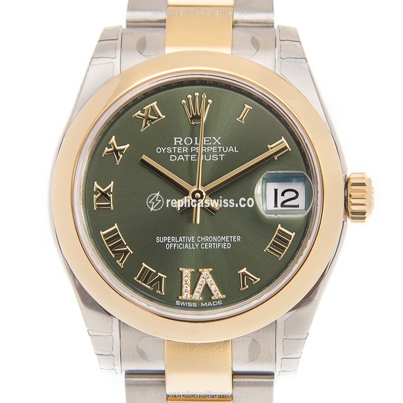 Rolex Datejust Replica - Automatic - 18kt Gold & Steel - Green Dial, Gold Clasp