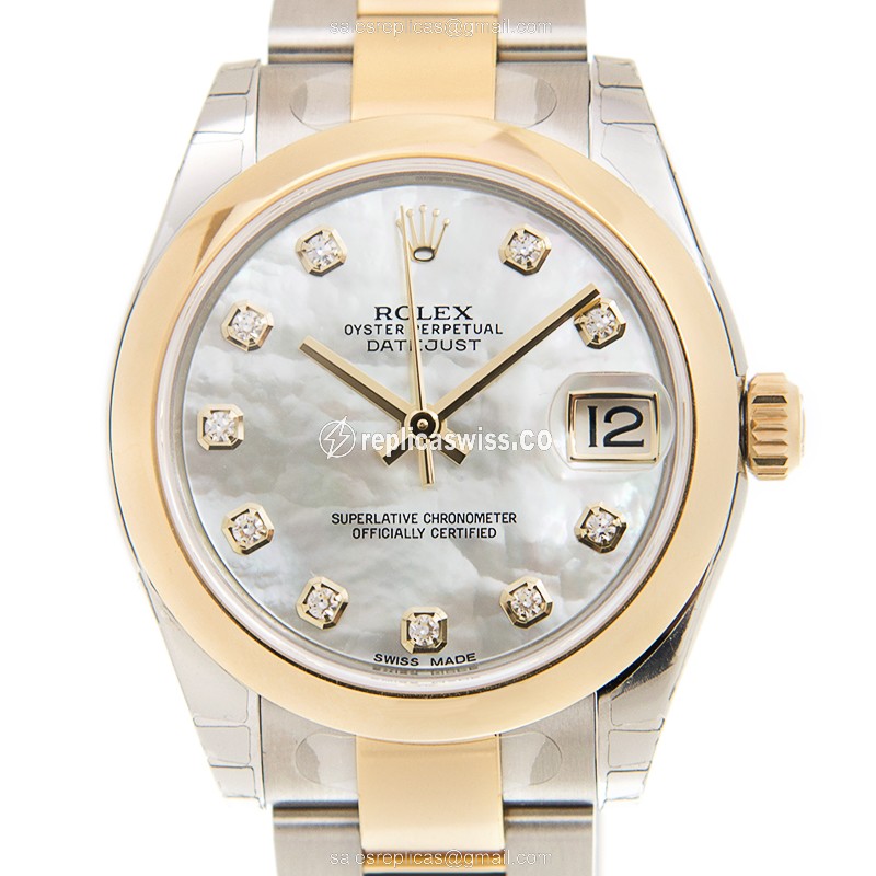 Rolex Datejust Replica - Automatic - White Dial - Gold Clasp - Gold Strap