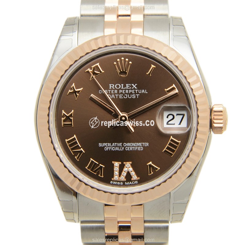 Rolex Datejust Lady 178271BRRN - Automatic 18kt Rose & Steel - Brown Dial, Silver Strap