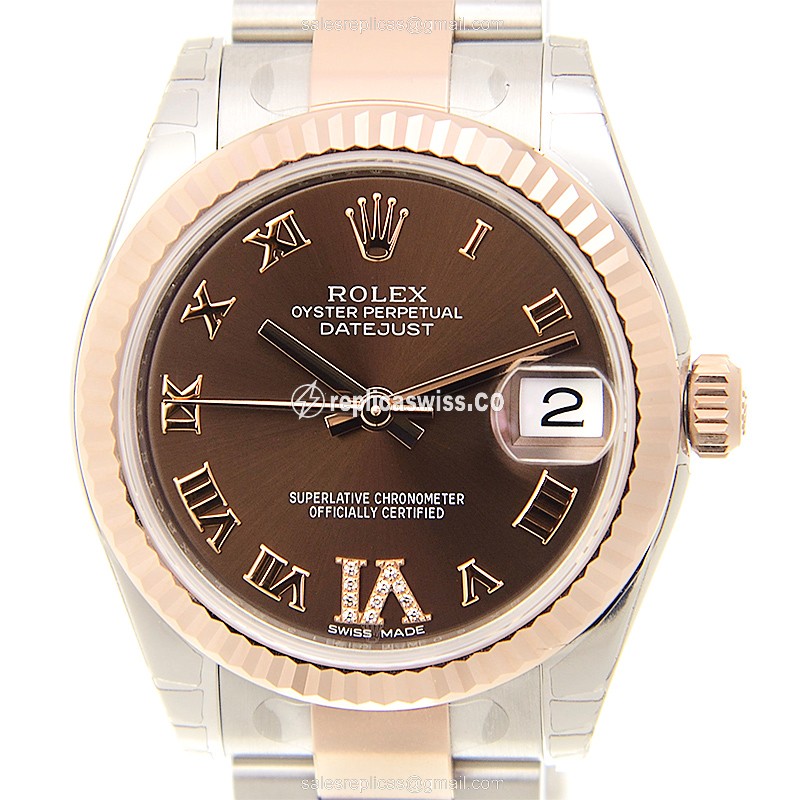 Rolex Datejust 178271BRRNVIDIA_O - Automatic - 18kt Rose Gold & Steel - Brown Dial - Luxury Replica LADY DATEJUST Watch