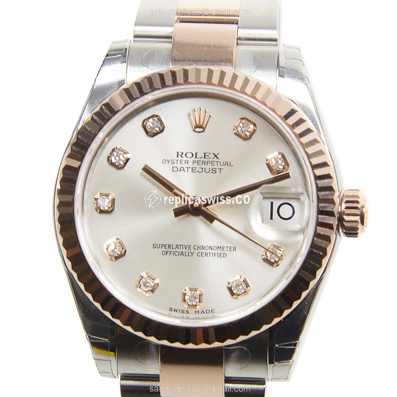 Rolex Datejust Replica - Automatic | Rose Gold Case | Silver Dial | Steel Clasp | Gold Strap