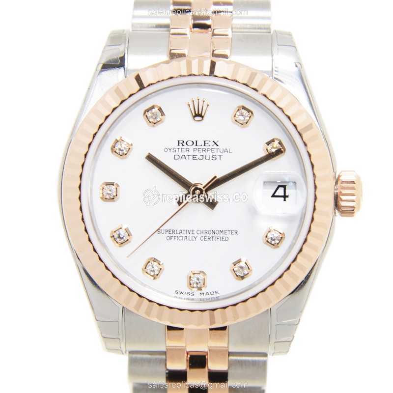 Rolex Lady Datejust Replica | Automatic | 18kt Rose Gold | Steel Case | White Dial